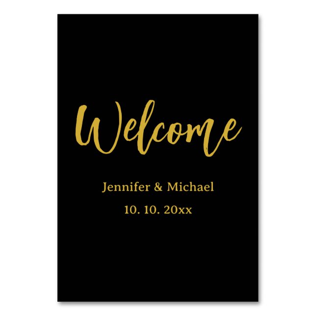 Metallic Gold & Black Professional Modern Elegant Table Number (Front)