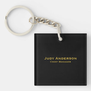 Metallic Gold & Black Professional Modern Name Pro Key Ring
