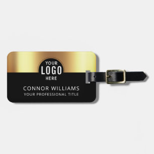 Metallic Gold Black Two Tone Logo Name Luggage Tag