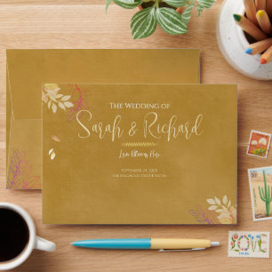 Metallic Gold Botanical Velvet Luxury Wedding Envelope