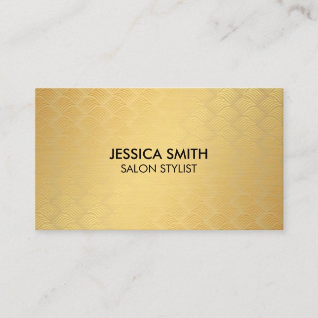 Metallic Gold Brushed and Gold Weave Pattern Business Card (Front)