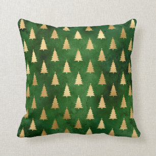 Metallic Gold Christmas Trees on Green Cushion