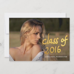 Metallic Gold Class Of 2016 Typography Photo Invitation