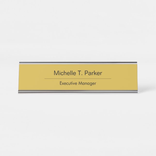 Metallic gold colour elegant plain minimalist desk name plate (Front)