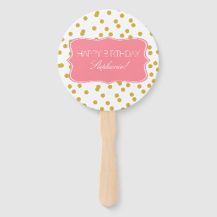 Metallic Gold Confetti with Pink Birthday Party Hand Fan