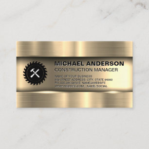 Metallic Gold Construction Logo Business Card