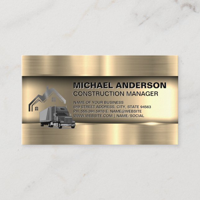 Metallic Gold | Construction Truck and Home Business Card (Front)