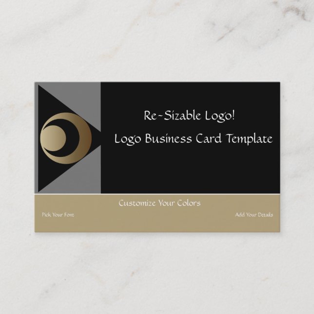 Metallic Gold Crescent Moon & Planets Logo Business Card (Front)