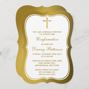 Metallic Gold Cross Holy Communion Or Confirmation Invitation