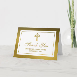 Metallic Gold Cross Holy Communion Or Confirmation Thank You Card
