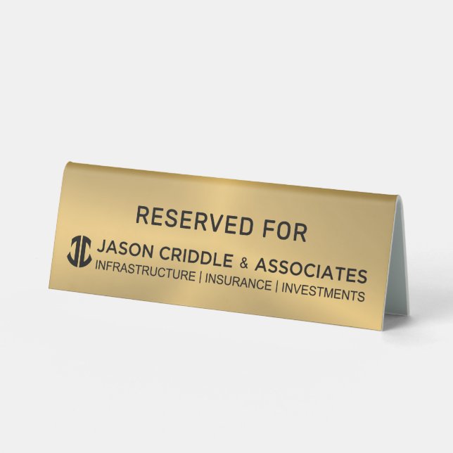 Metallic Gold Custom Logo Table Tent-Reserved For (Front)