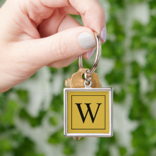 Metallic Gold Custom Monogram Premium Square Key Ring