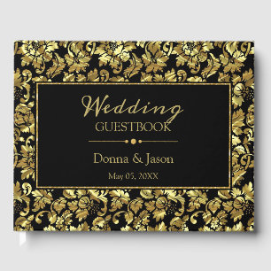Metallic Gold Damask Pattern Guest Book
