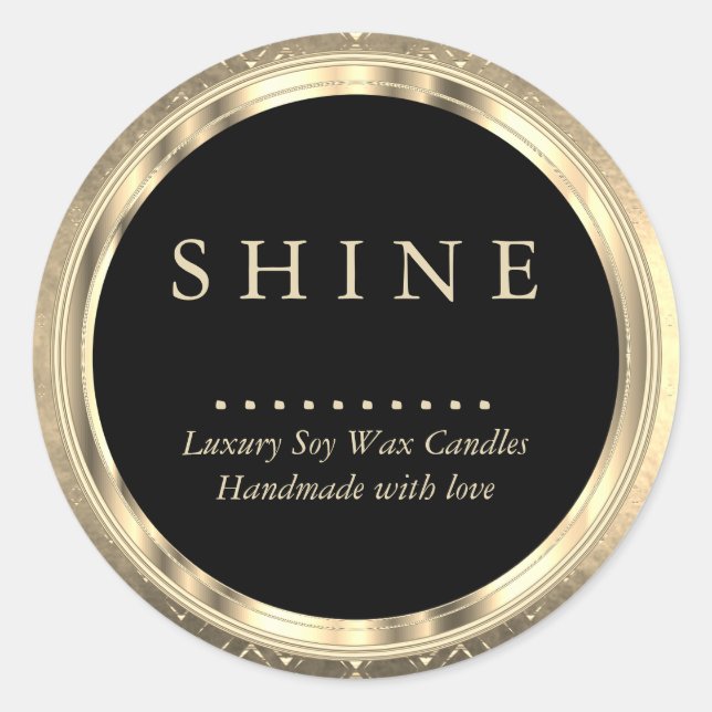 Metallic Gold Design and Black  Classic Round Sticker (Front)