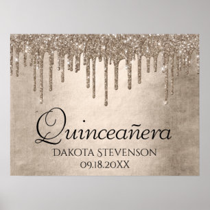 Metallic Gold Drip Elegant Champagne Quinceanera Poster