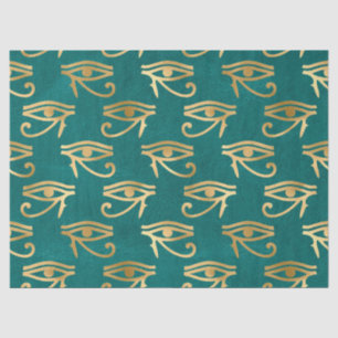 Metallic Gold Egyptian Eye on Green Decoupage Tissue Paper