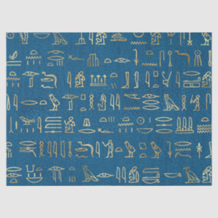 Metallic Gold Egyptian Hieroglyphs on Blue Tissue Paper