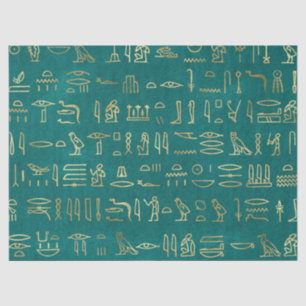 Metallic Gold Egyptian Hieroglyphs on Green Tissue Paper