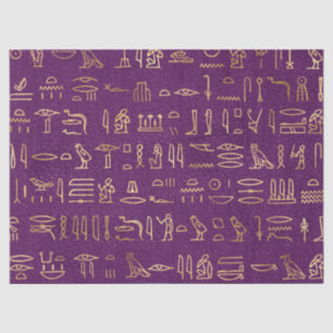 Metallic Gold Egyptian Hieroglyphs on Purple Tissue Paper