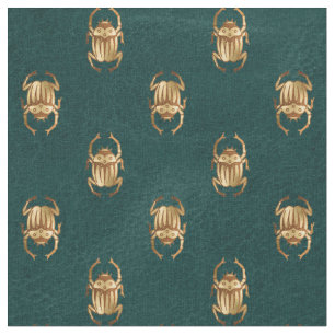Metallic Gold Egyptian Scarab Beetles on Green Fabric