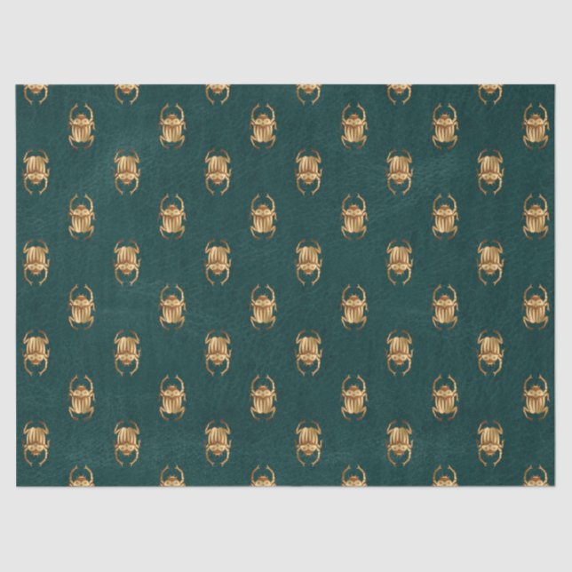 Metallic Gold Egyptian Scarab Beetles on Green Tissue Paper (Front)