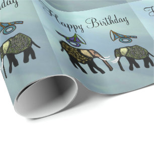 Metallic Gold Elephants Wrapping Paper