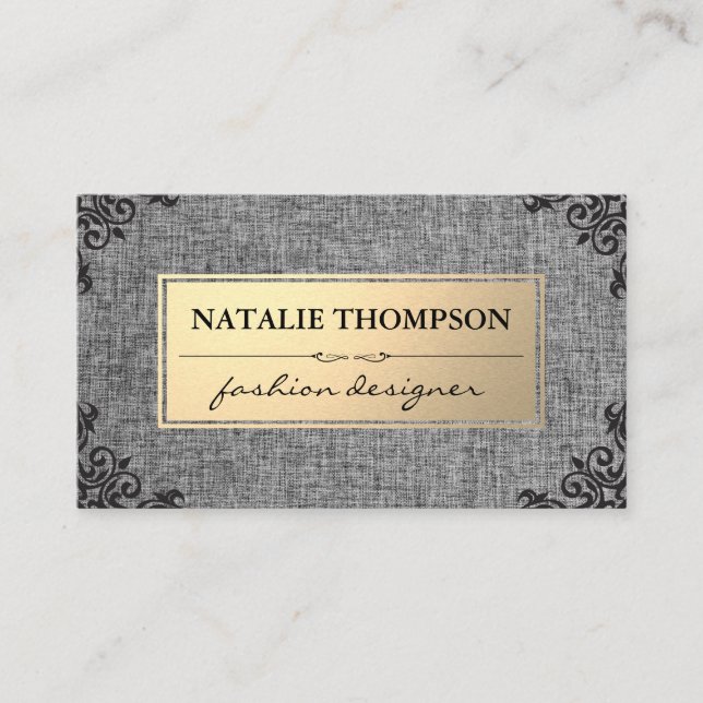 Metallic Gold / Fabric Grey / Ornate  Business Card (Front)