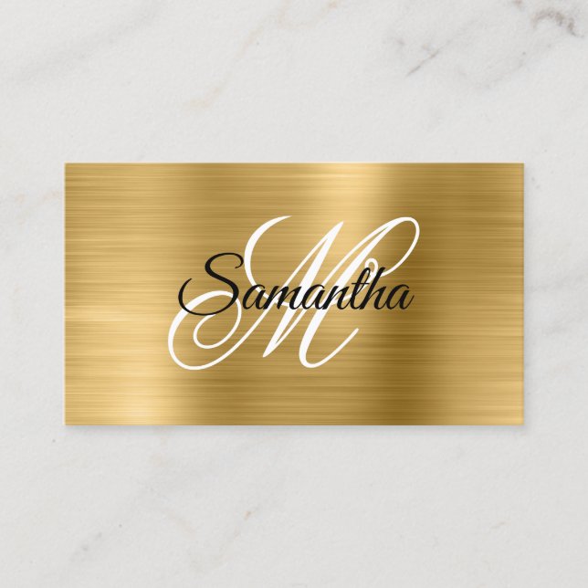Metallic Gold Fancy Monogram Business Card (Front)