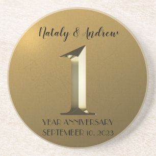 Metallic gold first wedding anniversary coaster