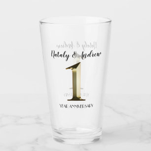 Metallic gold first wedding anniversary glass