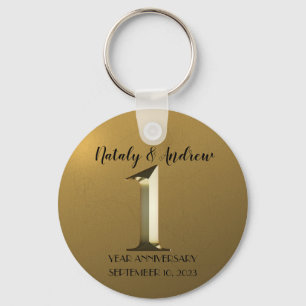 Metallic gold first wedding anniversary key ring