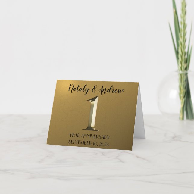 Metallic gold first wedding anniversary thank you card (Front)