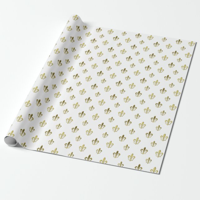 Metallic Gold Fleur de Lis French Wrapping Paper (Unrolled)