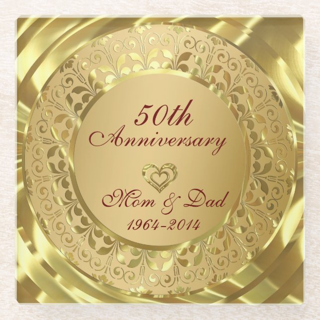 Metallic Gold Floral And Golden Rings Glass Coaster (Front)