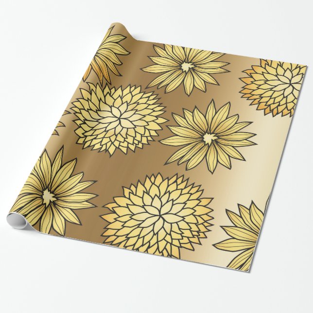 Metallic gold floral design wrapping paper (Unrolled)