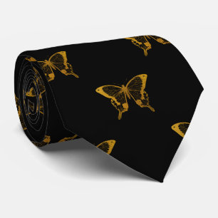 Metallic Gold Foil Butterflies on Black Tie