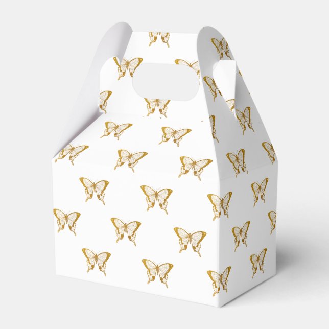 Metallic Gold Foil Butterflies on White Favour Box (Front Side)