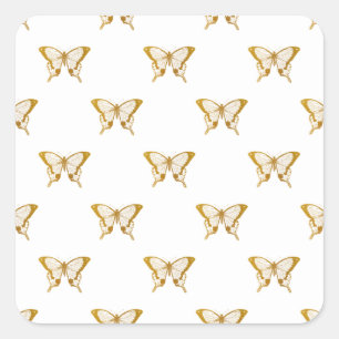 Metallic Gold Foil Butterflies on White Square Sticker
