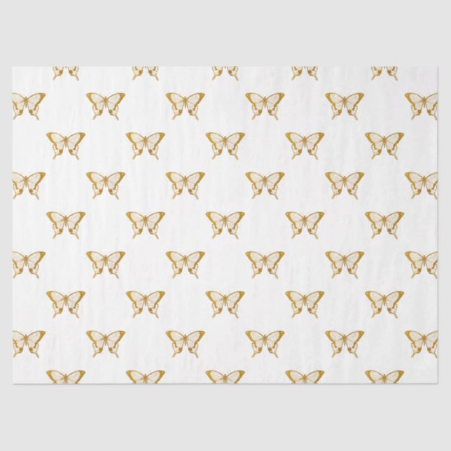 Metallic Gold Foil Butterflies on White Tissue Paper (Front)