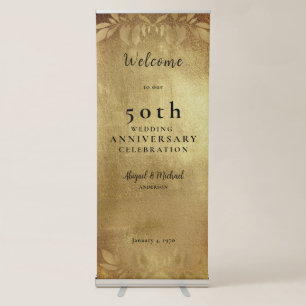 Metallic Gold Foliage 50th Anniversary Party  Retractable Banner