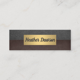 Metallic Gold Frame   Grey Leather   Brown Texture Mini Business Card