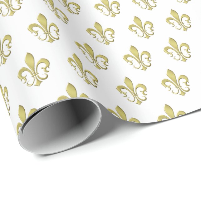 Metallic Gold French Fleur de Lis Wrapping Paper (Roll Corner)