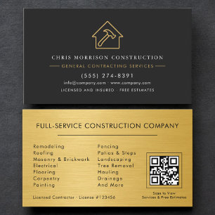 Metallic Gold General Contractor QR Code Business Card