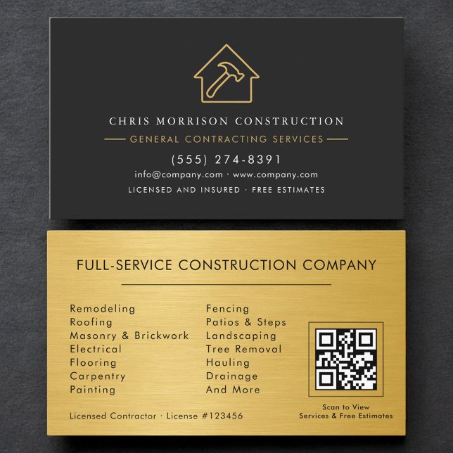 Metallic Gold General Contractor QR Code Business Card (Creator Uploaded)