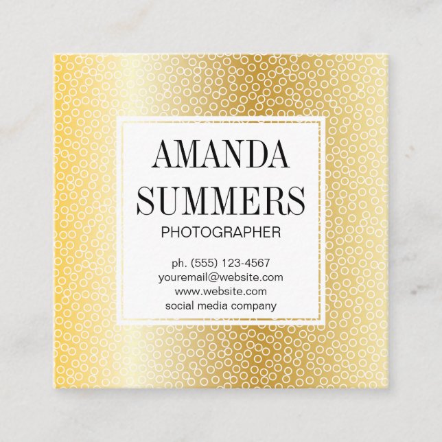 Metallic Gold | Geometric Circular Pattern Square Business Card (Front)