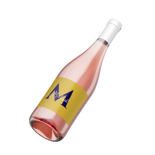 Metallic Gold Girly Script Monogram Steel Wine Label