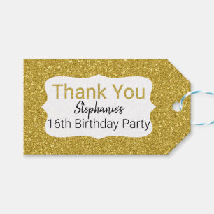 Metallic Gold Glitter  Birthday Thank You Gift Tags