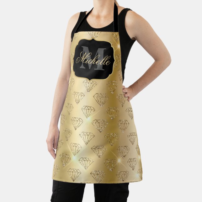Metallic Gold & Glitter Glam Diamonds Pattern Apron (Insitu)