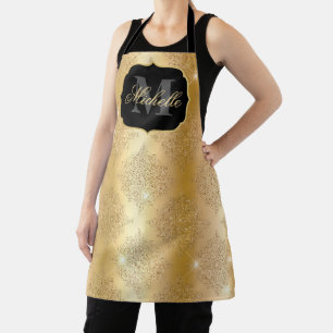 Metallic Gold & Glitter Glam Filigree Monogram Apron