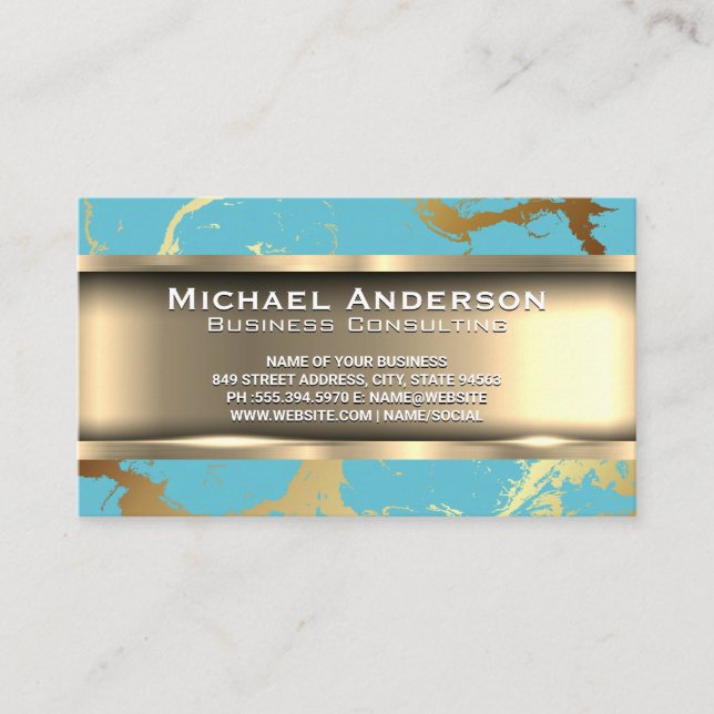 Metallic Gold | Gold Teal Marble Business Card (Front)